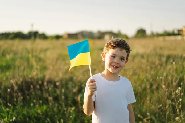 Ukraines Independence Day Ukrainian Child Boy White Shirt Yellow Blue — Φωτογραφία Αρχείου