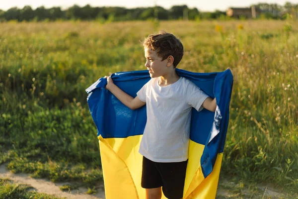 Ukraines Independence Day Ukrainian Child Boy White Shirt Yellow Blue — стокове фото