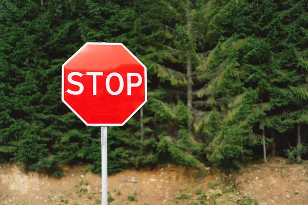 Stop sign. Traffic sign. STOP sign on pole near the road.