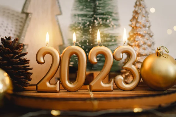 Feliz Año Nuevo 2023 Fondo Navidad Con Abeto Conos Decoraciones —  Fotos de Stock