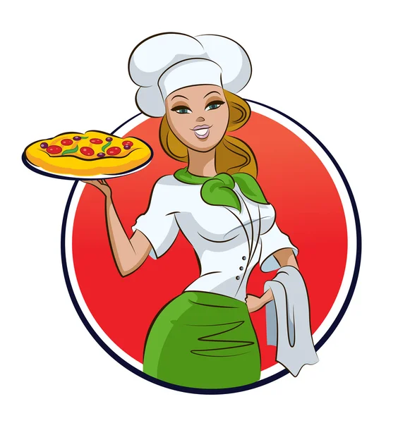 Mulher cozinheira pizza . — Fotografia de Stock