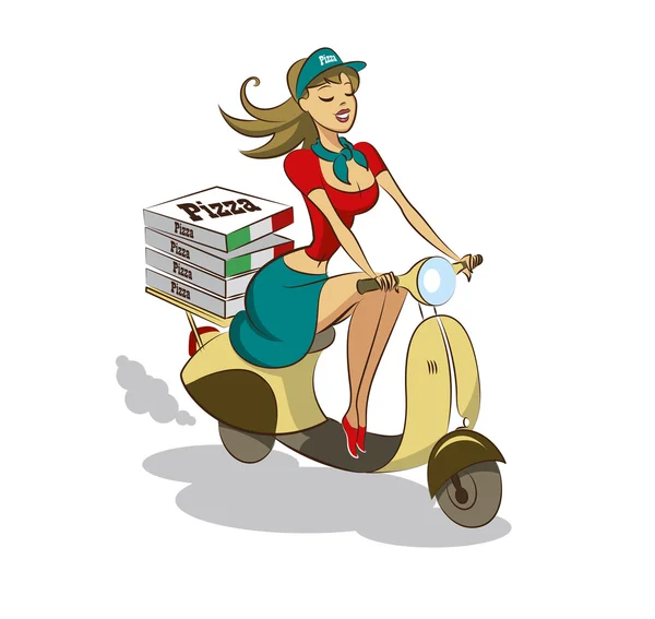 Pizza. Mulher. Scooter —  Vetores de Stock