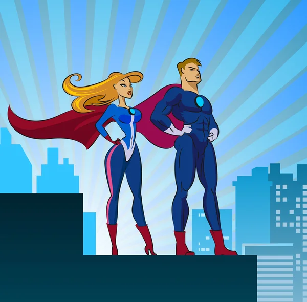 Super heroes - férfi és női — Stock Vector