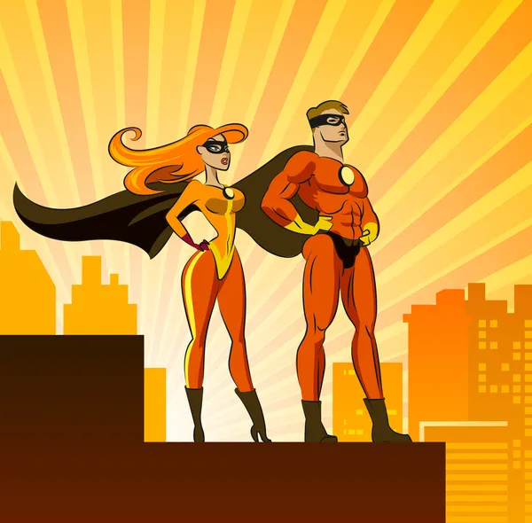 Super Héroes - Hombre y Mujer . — Vector de stock