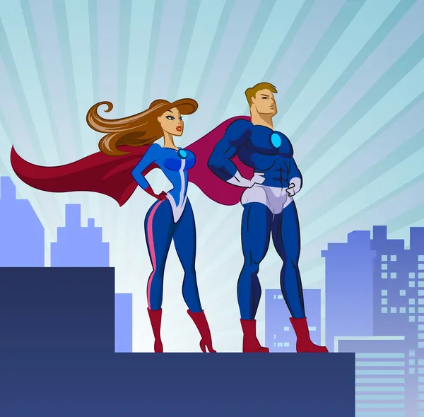 Pahlawan Super Pria dan Wanita - Stok Vektor
