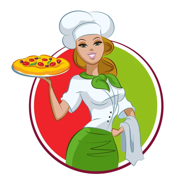 Femme pizza cuisinier — Image vectorielle