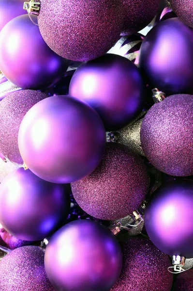 Glitter Christmas Balls Purple Background Holiday Concept — Stock Photo, Image