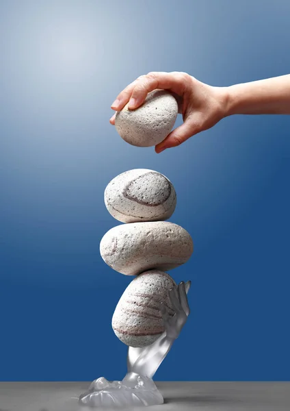 Ręcznie Wykończona Stone Tower Ręczne Ustawienie Naturalnego Kamienia Żwirowego Równowaga — Zdjęcie stockowe