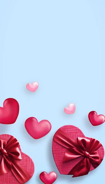 Valentine Day Decorations Heart Shaped Gift Boxes Small Hearts Blue — Stockfoto