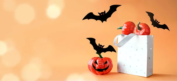 Calabazas Halloween Murciélagos Bolsa Compras Feliz Concepto Halloween — Foto de Stock