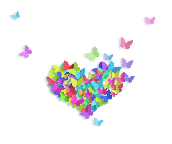 Decorative Flying Butterflies Pattern Heart Shape Isolated White Background Copy — Stockfoto