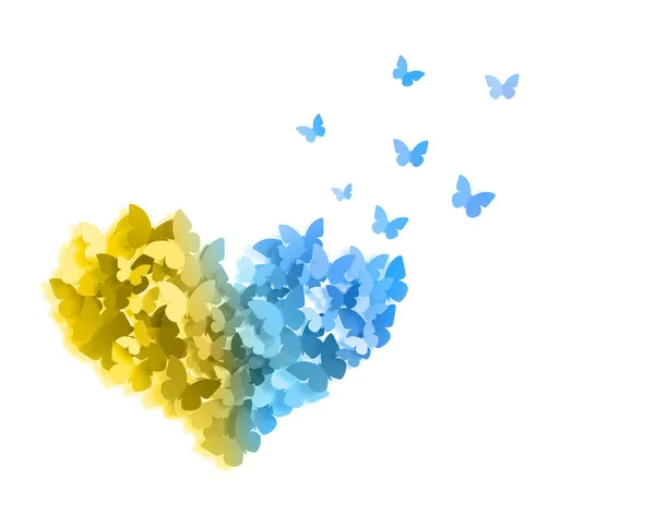 Decorative Flying Butterflies Pattern Heart Shape Isolated White Background Copy — Photo