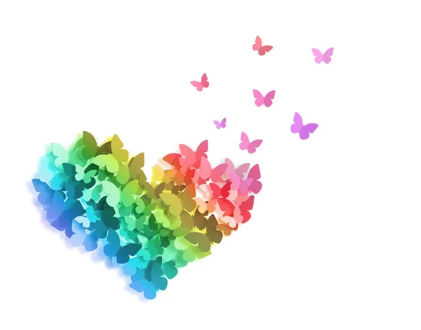 Decorative Flying Butterflies Pattern Heart Shape Isolated White Background Copy — Stockfoto