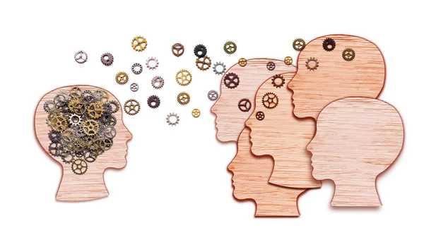 Teamwork Leadership Education Symbol Concept Human Heads Shaped Gears Brain — Stock Photo, Image