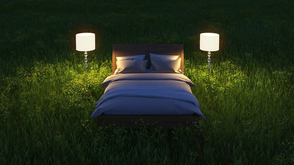 Łóżka w nocy — Zdjęcie stockowe