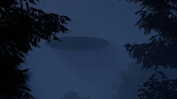 Ufo Voou Sobre Floresta Selvagem Noite — Fotografia de Stock