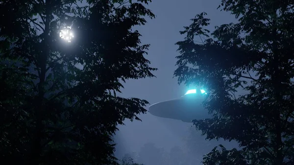 Ufo Flew Wild Forest Night — Fotografia de Stock