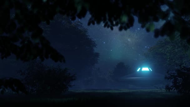 Ufo Voou Sobre Floresta Selvagem Noite — Vídeo de Stock