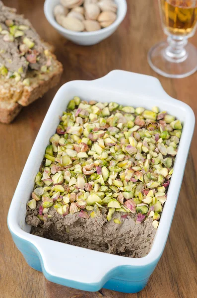 Chicken liver pate with pistachios closeup — Stock Photo, Image