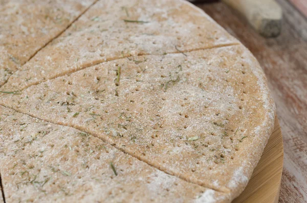 Rye flat bread with dill closeup — Stock Photo, Image