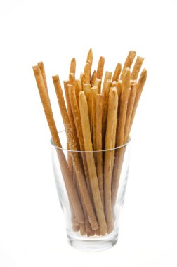 ekmek sopa ile izole bir cam kabı tuz