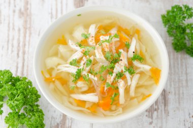 sebze çorba, tavuk ve maydanoz Üstten Görünüm