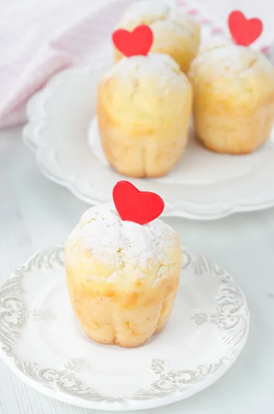 Rum Baba decorated with red hearts — Stock Photo, Image