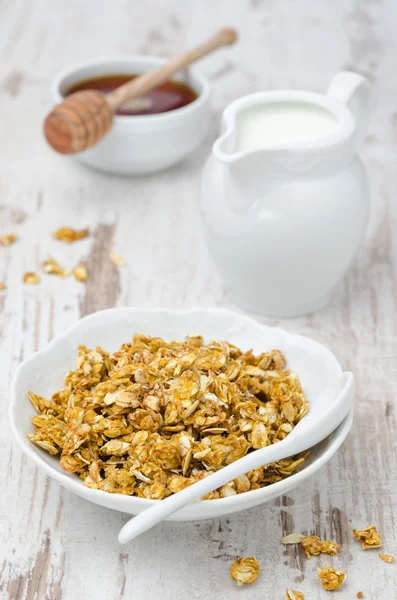 Pompoen muesli met melk en honing — Stockfoto