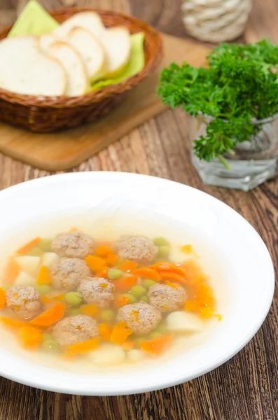 Vegetable soup with chicken meatballs — Stock Photo, Image