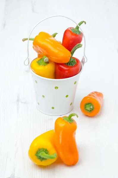 新鲜彩色甜椒，存储桶中的混合 — 图库照片