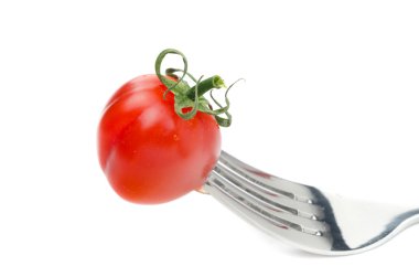 kiraz domates izole çatal üzerinde Impaled