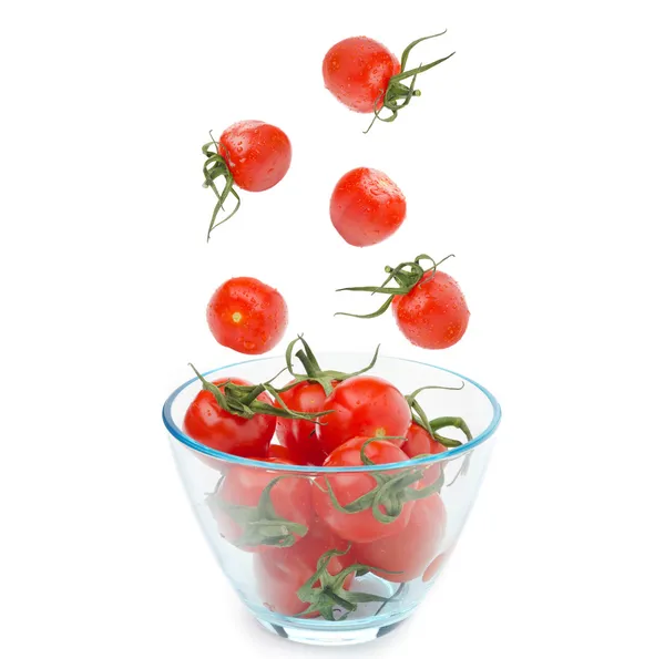 Bowl of cherry tomatoes isolated — Stock Photo, Image