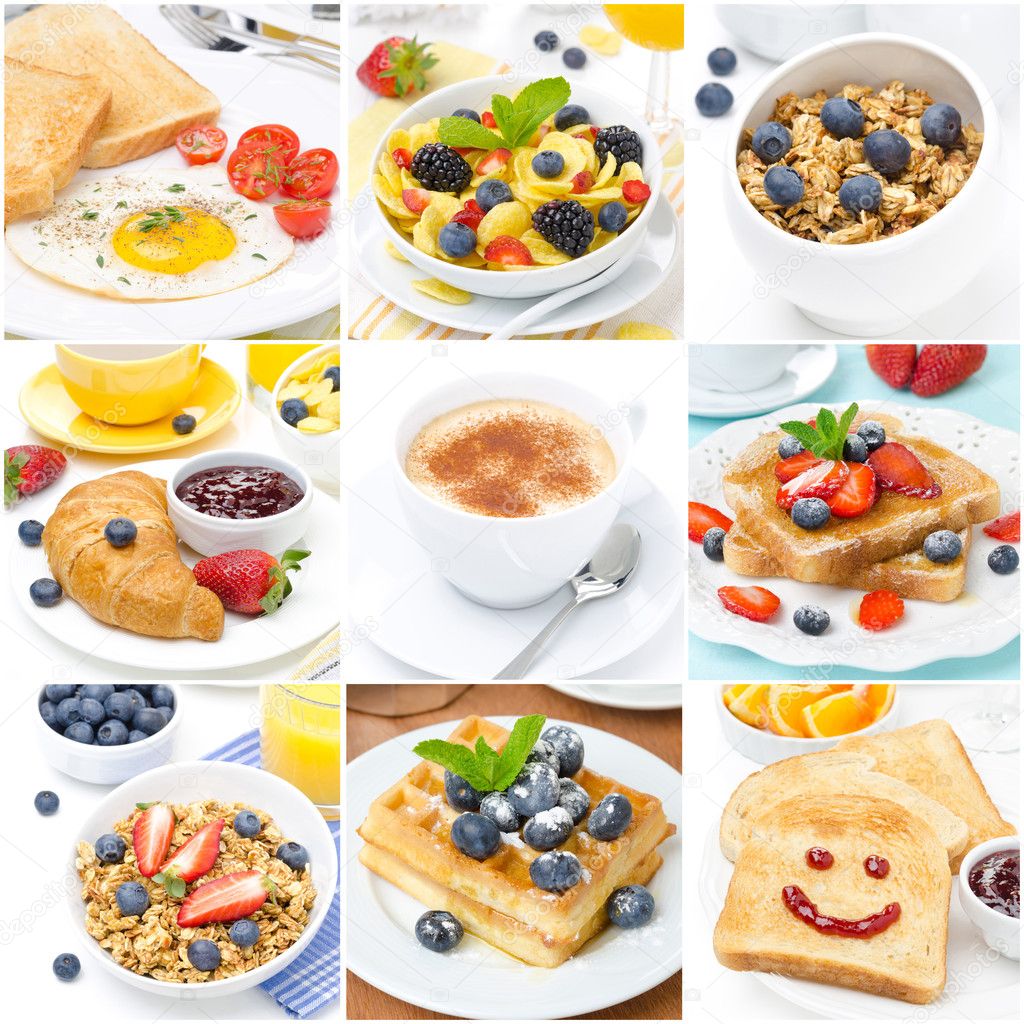 Breakfast collage of nine photos