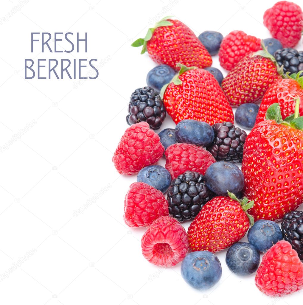assorted of fresh berries isolated on a white background