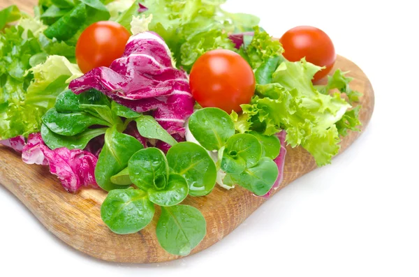 Diverse verschillende soorten verse salade (maïs, radicchio, sla) — Stockfoto