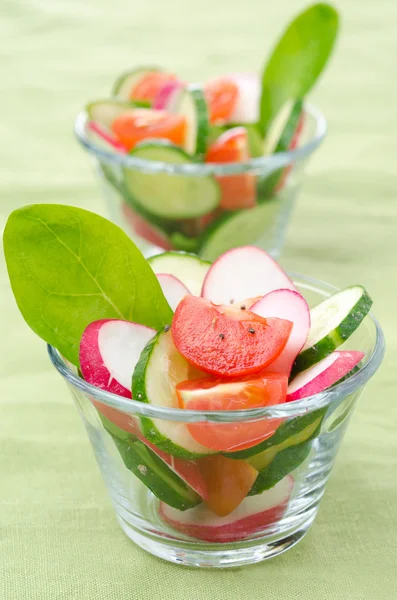 Insalata di verdure fresche in bicchieri porzionati — Foto Stock