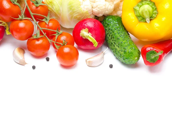 Seasonal vegetables on a white background (with space for text) — Stock Photo, Image