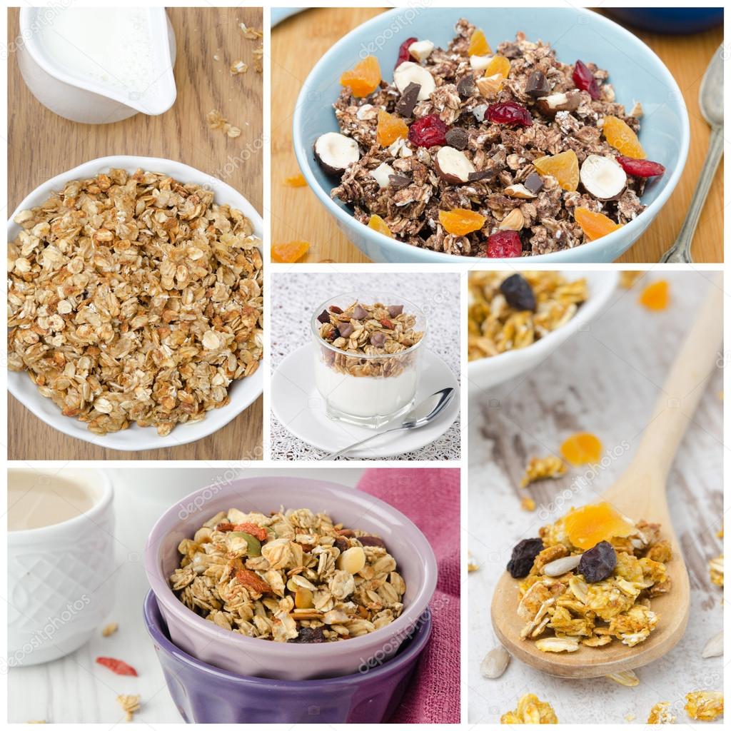 collage with different kinds of homemade granola