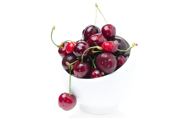 Bowl of fresh cherries on a white background isolated — Stock Photo, Image