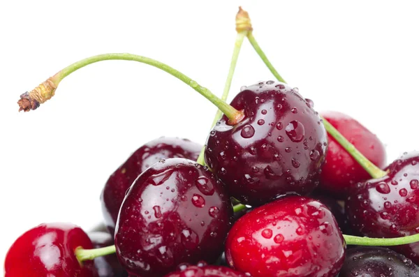 Fresh cherries on a white background, close-up selective focus — Stock Photo, Image