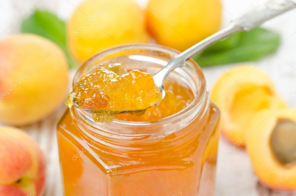 Apricot marmalade in a spoon closeup — Stock Photo © cook_inspire