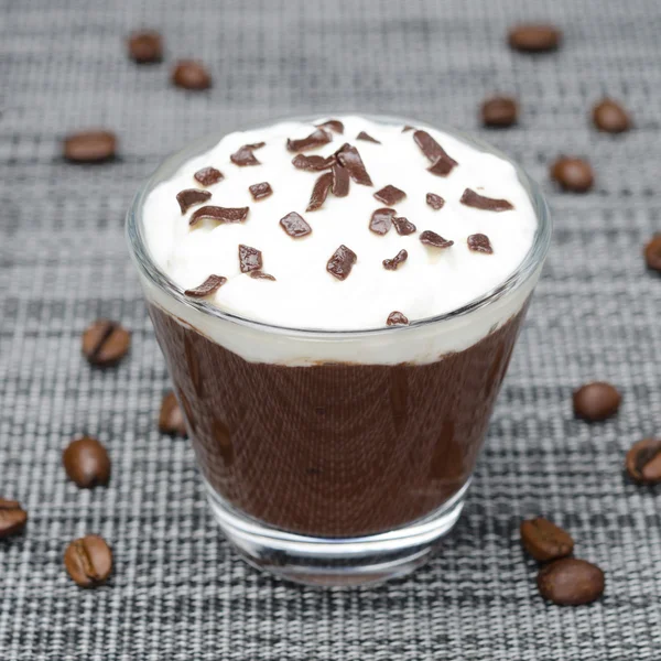 Coffee and chocolate mousse with whipped cream — Stock Photo, Image