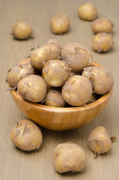 Nye poteter i en skål, vertikal – stockfoto