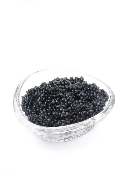 black caviar in a glass bowl isolated