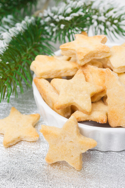 Christmas sugar cookies in the shape of a star, selective focus