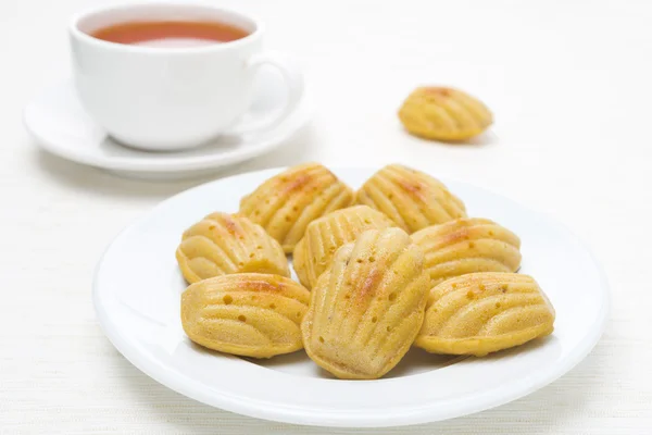 Biscoitos madeleine caseiros e uma xícara de chá — Fotografia de Stock