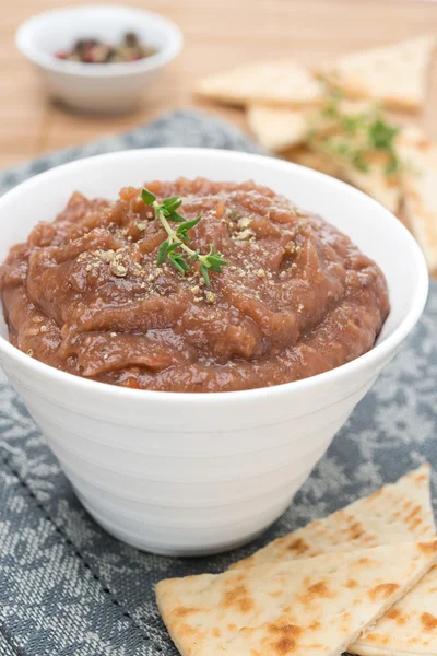 Vegetable pate of eggplant and tomatoes, close-up — Stock Photo, Image