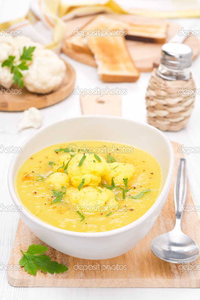 cauliflower soup with curry in a bowl