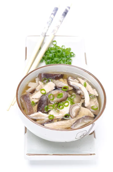 Chinese soup with chicken and shiitake mushrooms isolated — Stock Photo, Image