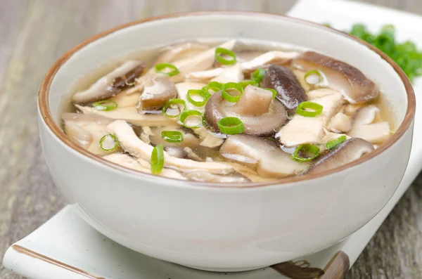 Cibo cinese - una boccia di minestra con pollo, funghi shiitake — Foto Stock
